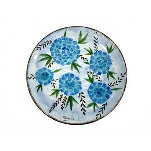 Vintage Hand Painted Studio Pottery Plate – Blue Floral Design – Signed 1970s